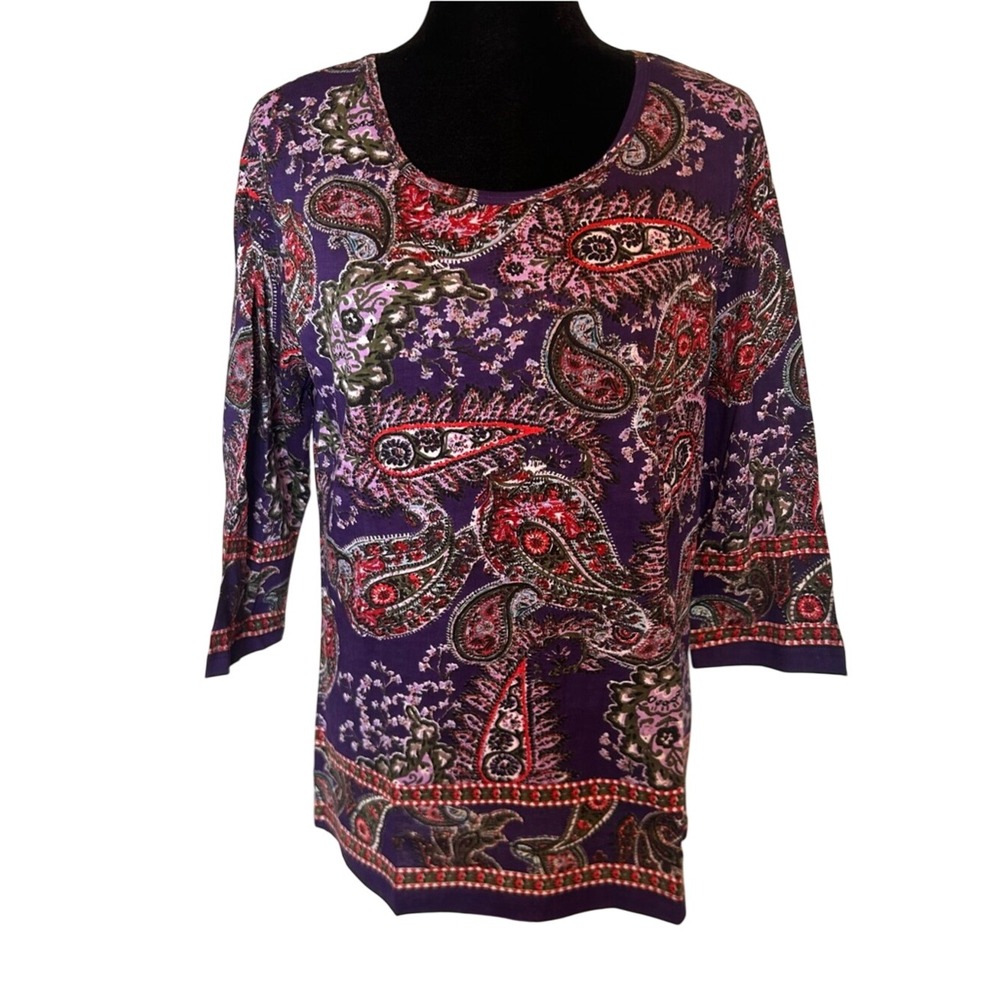 NWT American Sweetheart 3/4 Sleeve‎ Purple Paisley Women's Top Size Medium